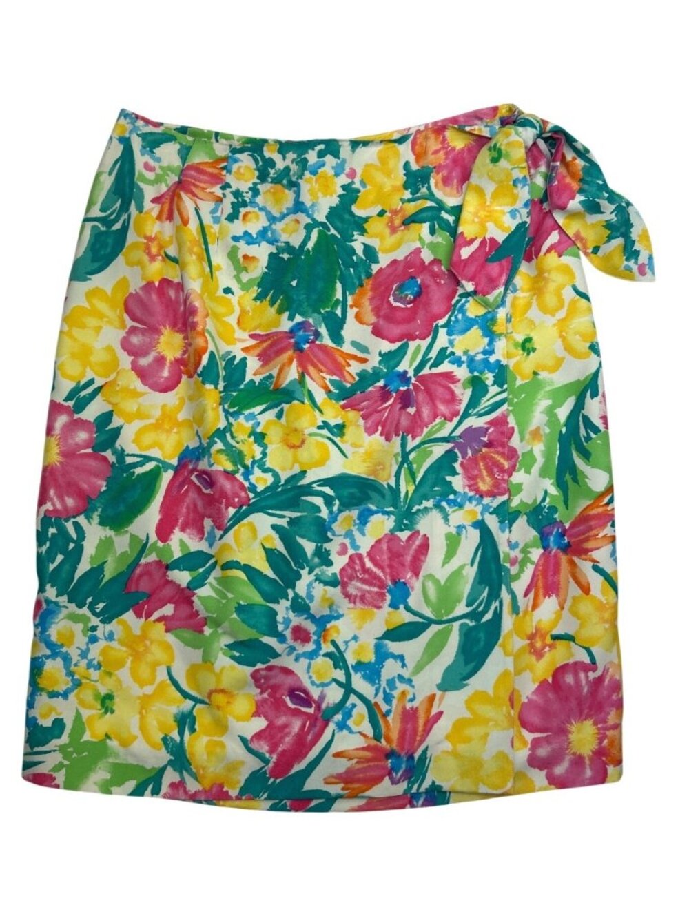 Vintage Talbots Floral Silk Wrap Pencil Skirt Women's 12 Colorful Spring Summer